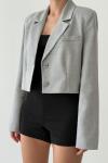 Tia Vatkalı Crop Blazer Ceket Gri