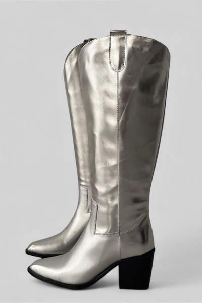 Leah Kalın Topuklu Çizme gümüş