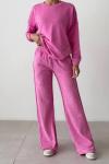 Shiny Yıkamalı Taş İşlemeli Eşofman Takımı Pembe