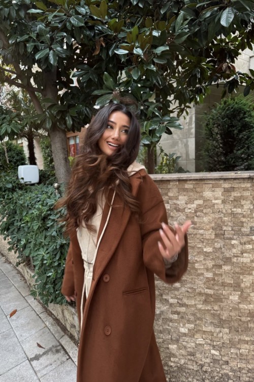 Natali Kruvaze İç Astarlı Kaşe Kaban Taba