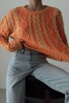 Urban Saç Örgü Efektli Crop Oversize Kazak  Turuncu
