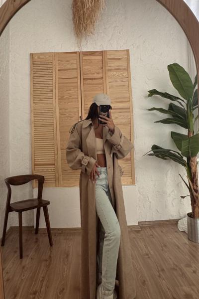 Branka Maxi Boy Özel Üretim Süet Trençkot  Bej