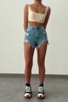 Suzanna Yırtık Denım Şort  Mavi