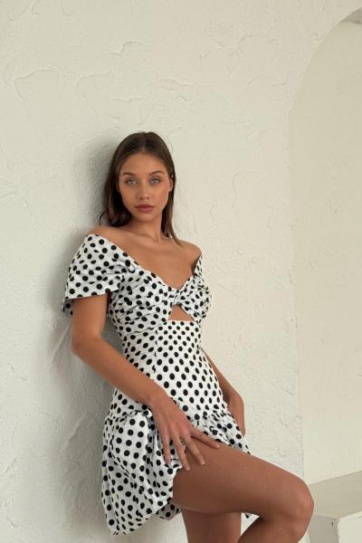 Melina Puantiyeli Balon Elbise  Beyaz