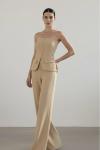 Suen Palazzo+Straplez Bluz Tasarım Takım Bej