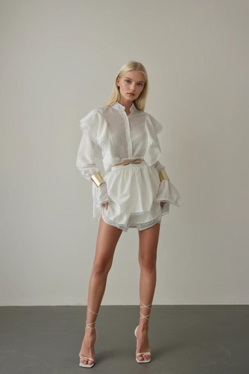 Haarlem Dantel Volan Detayli Katli Etekli Folk Elbise Ekru