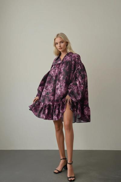 Oversize Balon Kol Premium Elbise Madrid  Mor