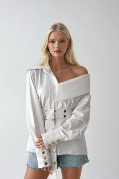 Adila Kalın Kumaş Tasarım Gömlek Beyaz