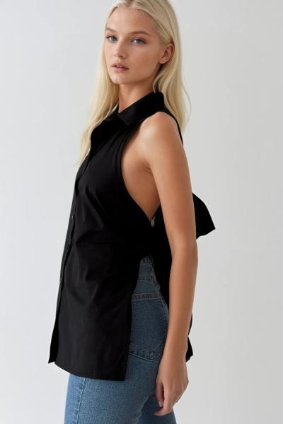 Dio Sirt Dekolteli Pamuk Gomlek Siyah