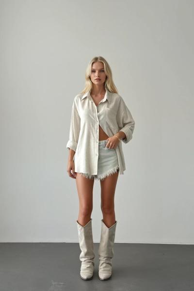 Richa Oversize Keten Gömlek Bej