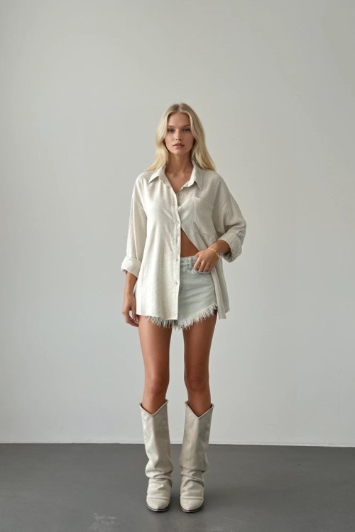 Richa Oversize Keten Gömlek Bej