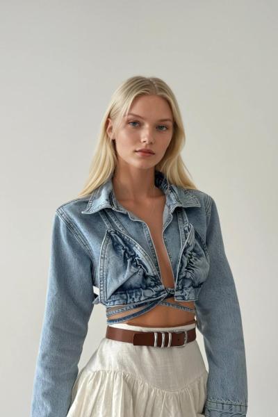 Daisy Denim Özel Üretim Crop Ceket Açık Mavi