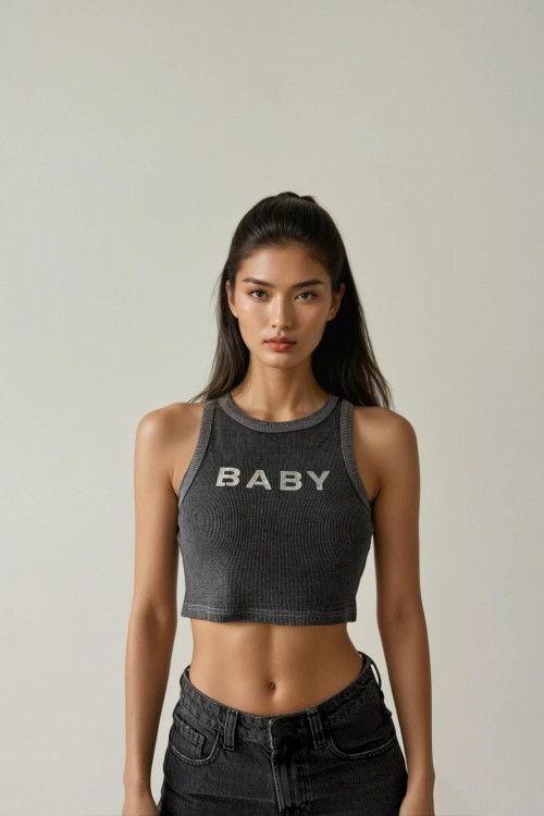 Baby Yıkamalı Crop Atlet  Gri