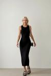 Rue Halter Triko Efekt Esnek Maxi Elbise  Siyah