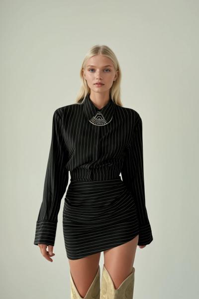 Lias Çizgili Gömlek Elbise Antrasit Antrasit