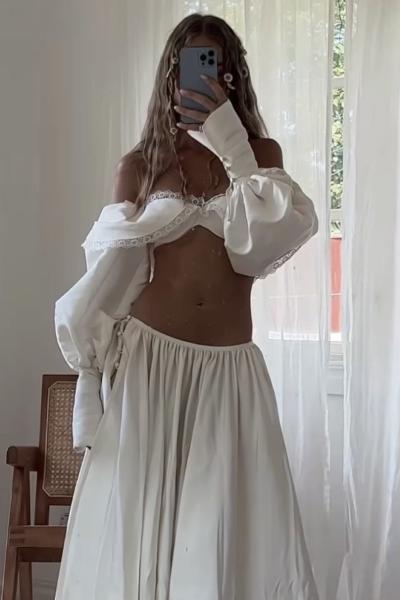 Monaco Tasarım Etek Bluz Set  Beyaz