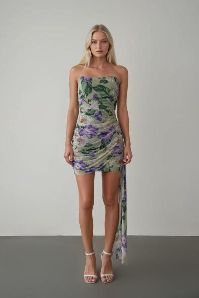 Fiora Büzgü Detay Tasarım Elbise Yeşil