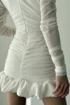 Senna Transparan Kol Büzgü Detay Elbise Beyaz