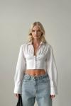 Neola Gömlek Yaka Crop Beyaz