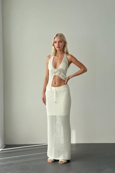 Efla Boyun Bağlamalı Triko 2 li Takım  Krem