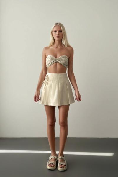 Adria Yan İp Detay Etek Krem