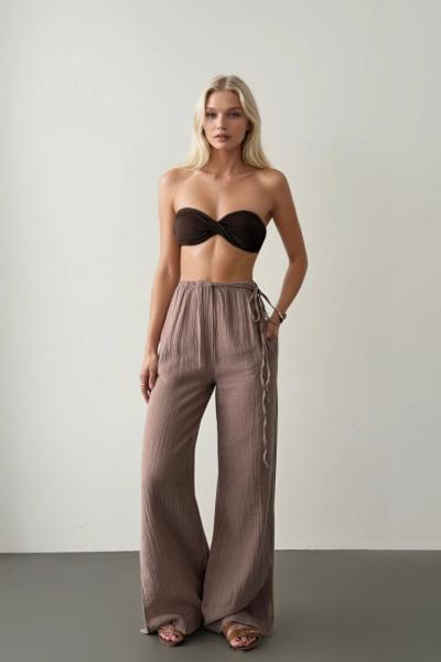 Lyra Geniş Paça Pantolon Krem