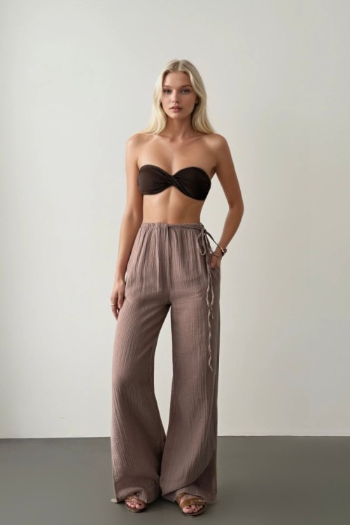 Lyra Geniş Paça Pantolon Krem