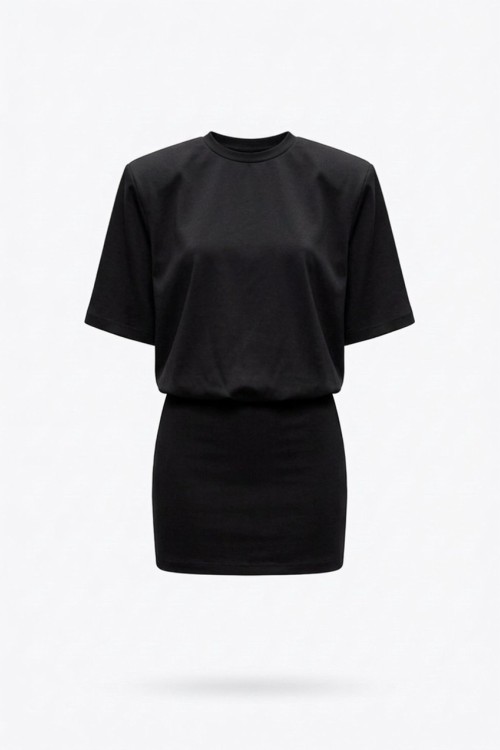 Lunara Bel Büzgü Detay Elbise Siyah