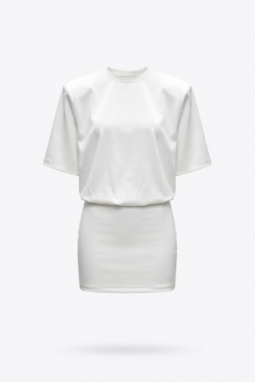 Lunara Bel Büzgü Detay Elbise Beyaz