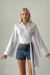Lora Geniş Kol Çapraz Düğme Detay Ön Bağlamalı Gömlek Beyaz