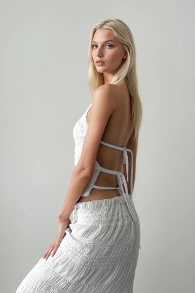 Hawai Pul Detaylı Özel Tasarım İçi Astarlı Şifon Takım Beyaz