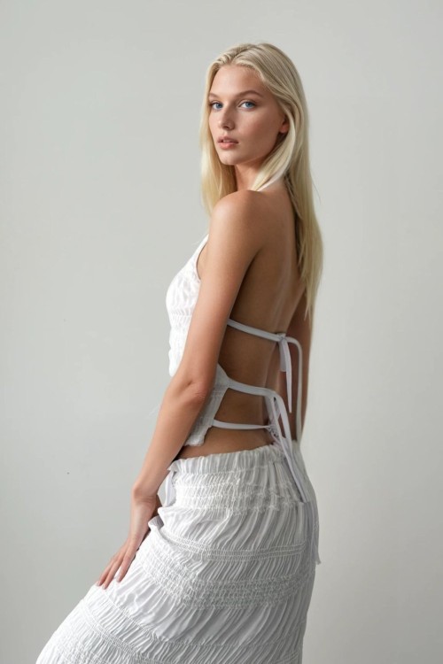 Hawai Pul Detaylı Özel Tasarım İçi Astarlı Şifon Takım Beyaz