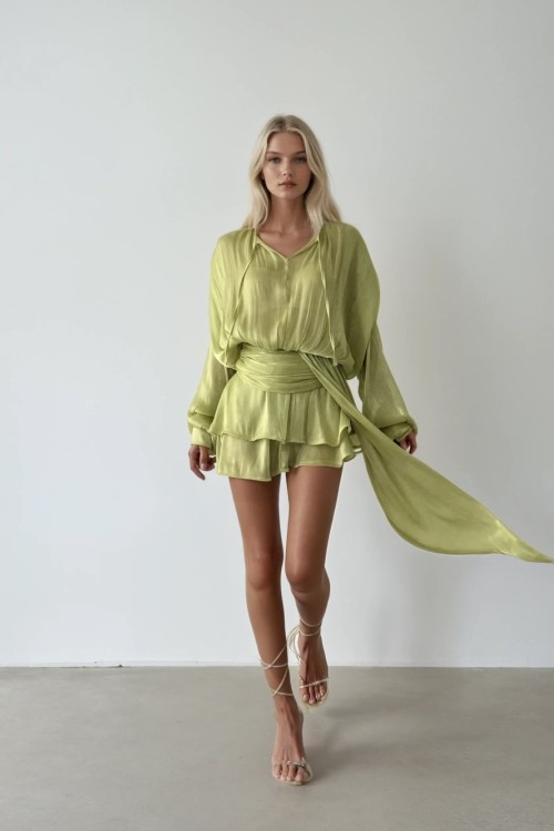 Barcelona Mini Yaka İp Detay Elbise  (ÖN SİPARİŞ ÜRÜNÜDÜR) Yeşil