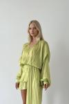Barcelona Mini Yaka İp Detay Elbise  Yeşil