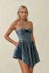 Kabarık Etekli Denim Straples Elbise Ashley Mavi
