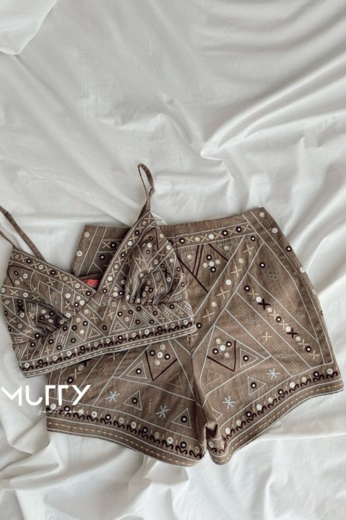 Etnik Desen Full Nakisli 2li Set Bej