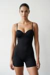 Zoya Gloplu Ip Askili Esnek Romper  Siyah