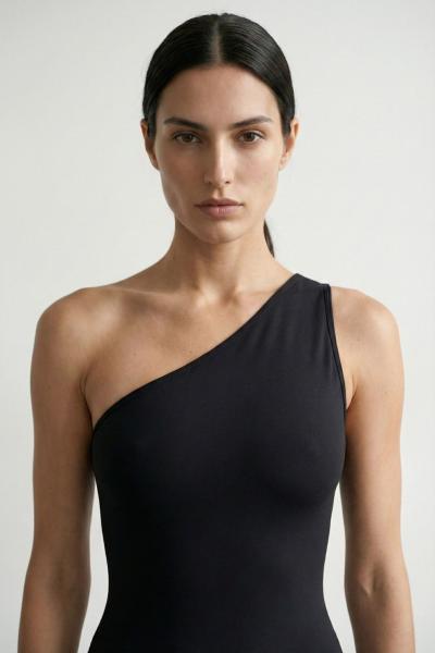 Luma Tek Omuz Esnek Romper Siyah