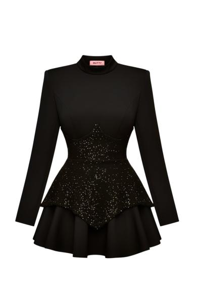 Alia Beli Simli Korseli Elbise  Siyah