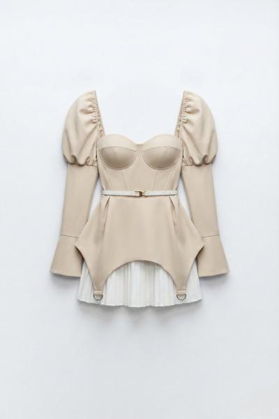 Ania Kemerli Tasarım Elbise  Bej