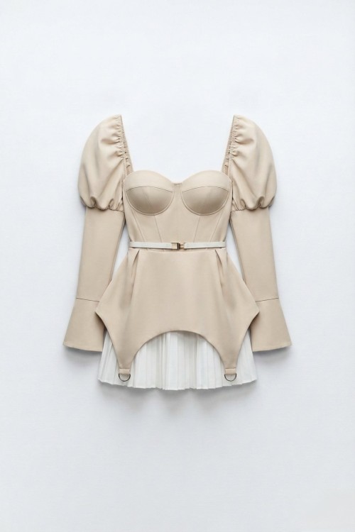 Ania Kemerli Tasarım Elbise  Bej