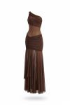 Olya Tek Omuz Tasarım Elbise Kahverengi