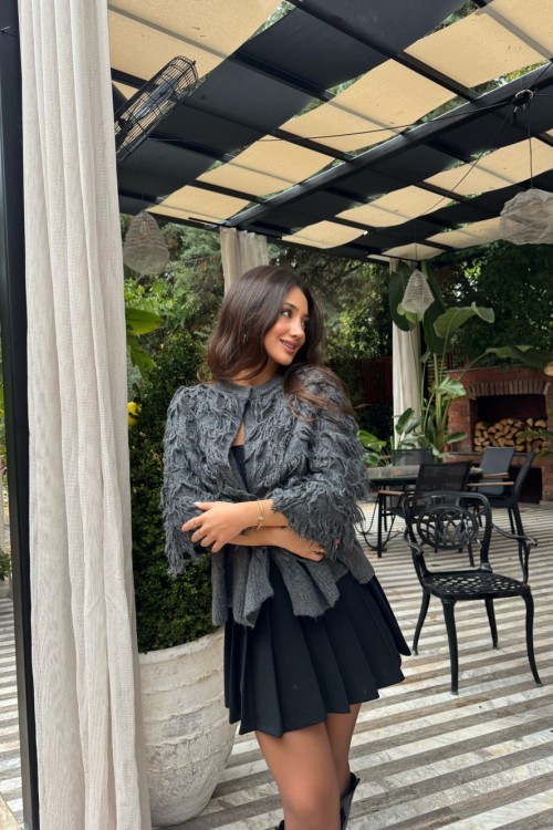 Nasty Saçaklı Triko Hırka  Antrasit