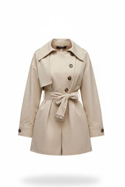 Elya Özel Tasarım Trench Tulum Haki Bej