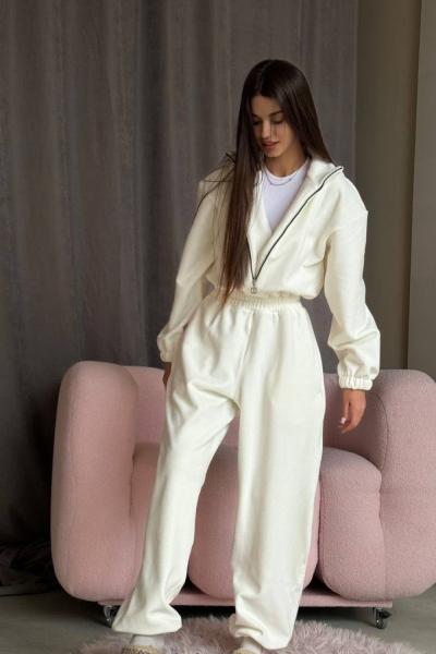 Ophel Fermuarlı Polar Tulum Krem