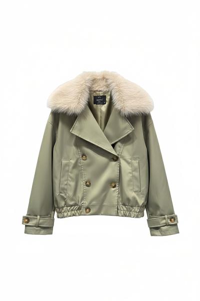 Corin Yaka Kürklü Trenç Mont Haki