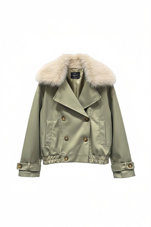 Corin Yaka Kürklü Trenç Mont Haki