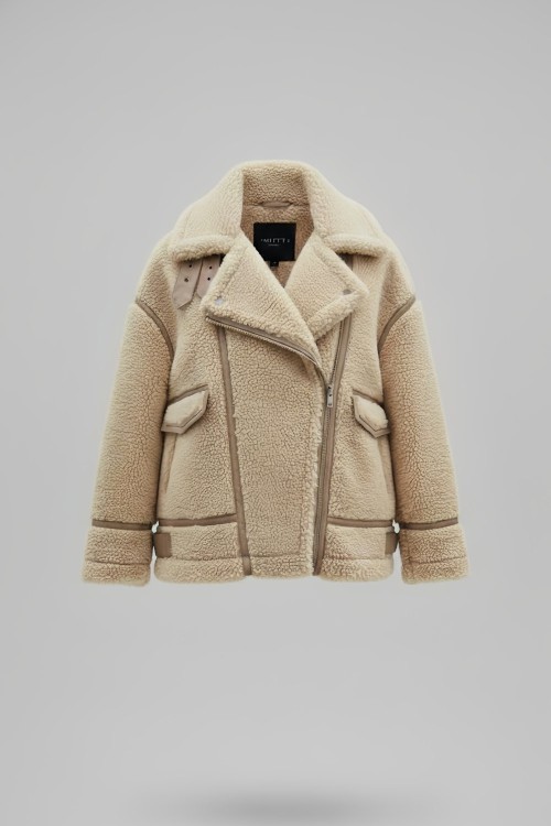 Avia Deri Şerit Detaylı Peluş Mont Bej