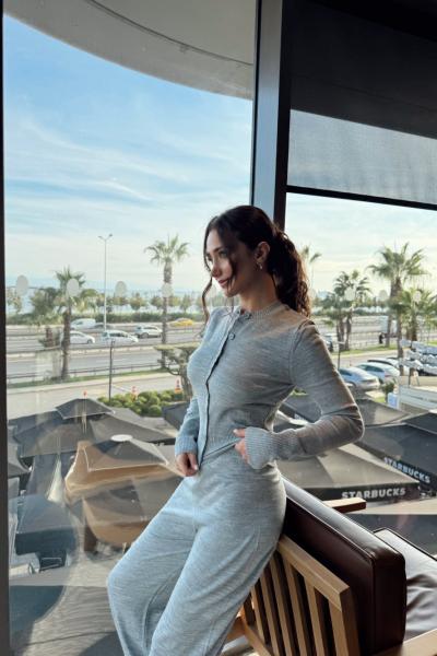 Nira Relax Mevsimlik Triko Takım Açık Gri