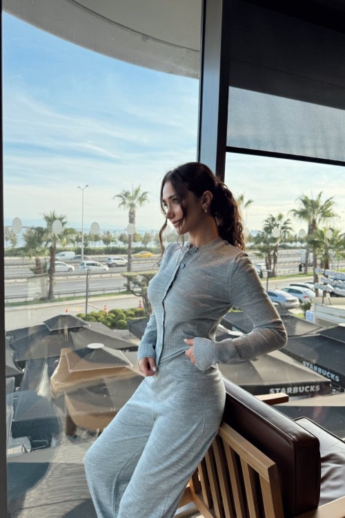 Nira Relax Mevsimlik Triko Takım Açık Gri